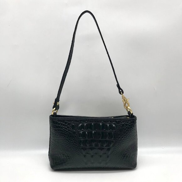 Brahmin Black Croc Embossed Leather Mini Shoulder Bag - Picture 2 of 10